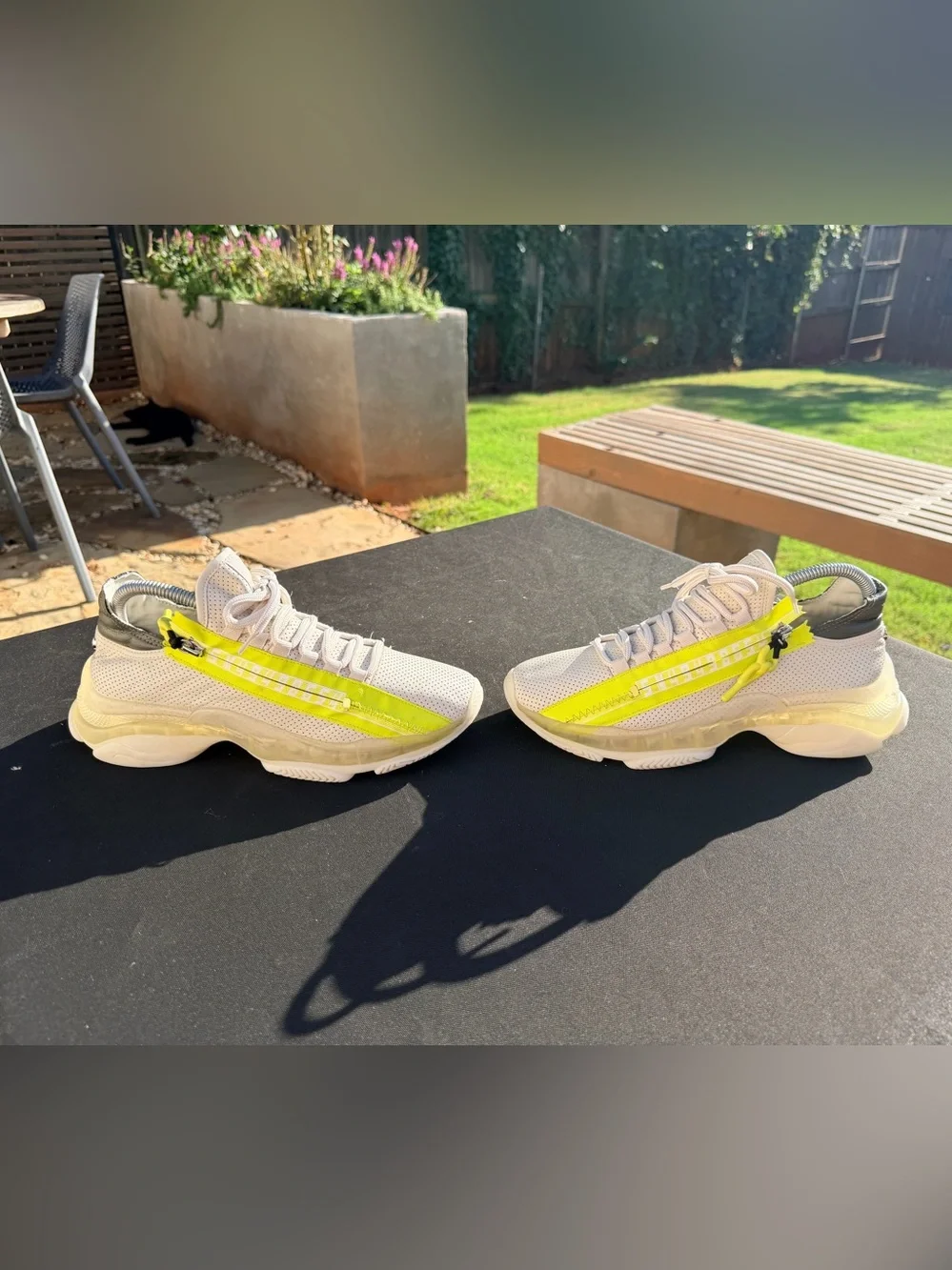 Steve Madden White Sneakers with Neon Yellow Stripe